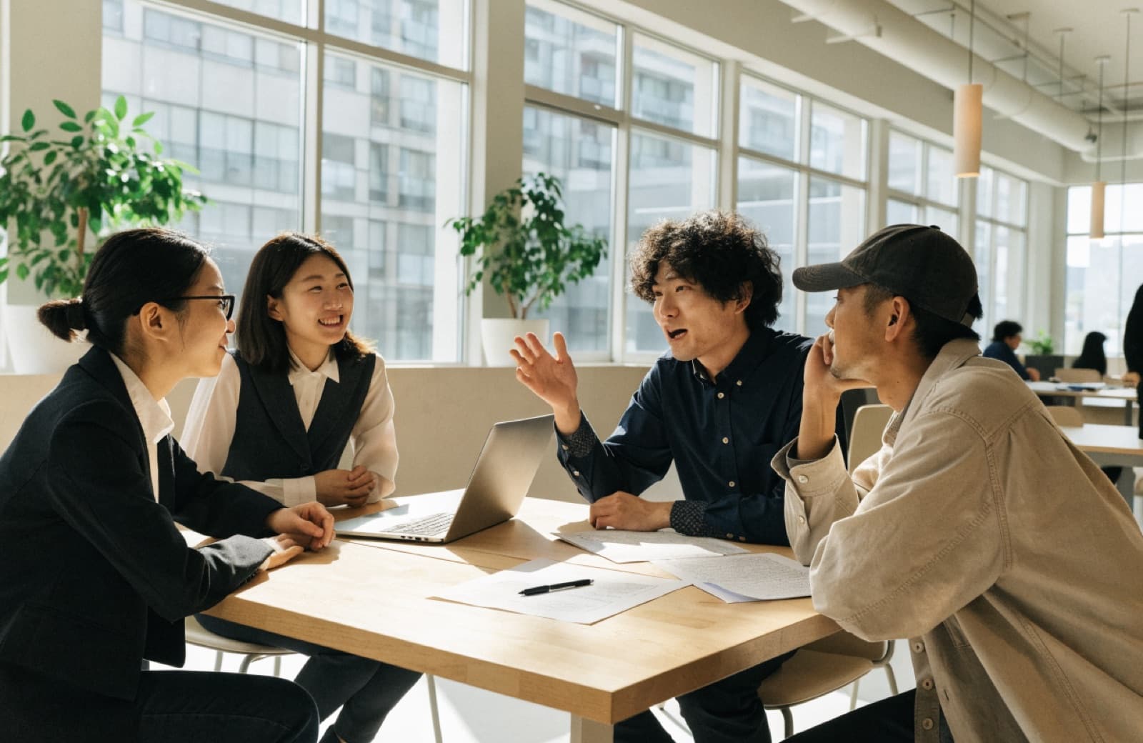 コワーキングスペースで協業について話し合う様子